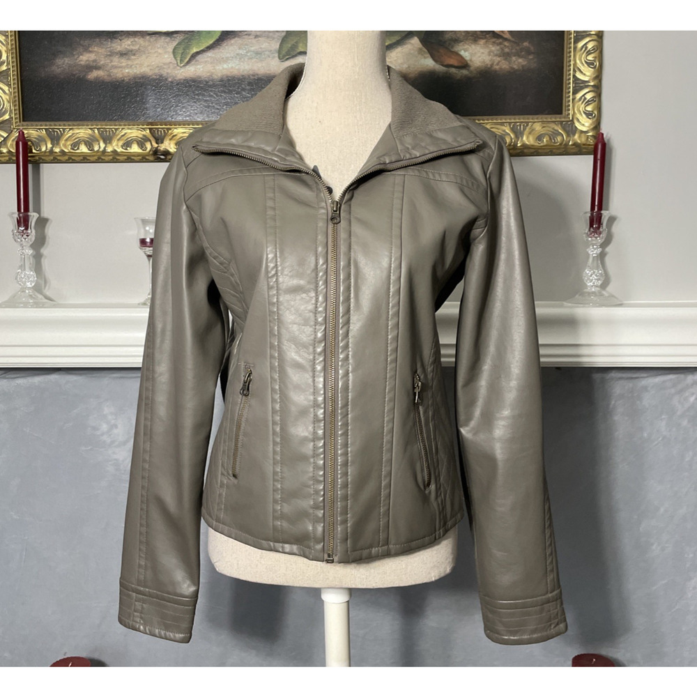 George Faux Leather Taupe Moto Jacket Size Medium
